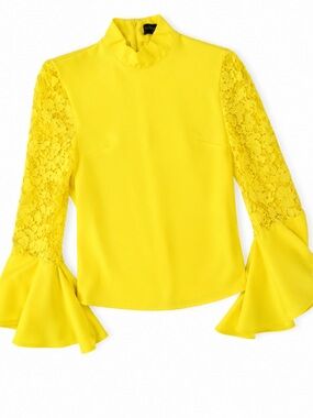 Workshop NY vibrant yellow blouse bell sleeves lace size S